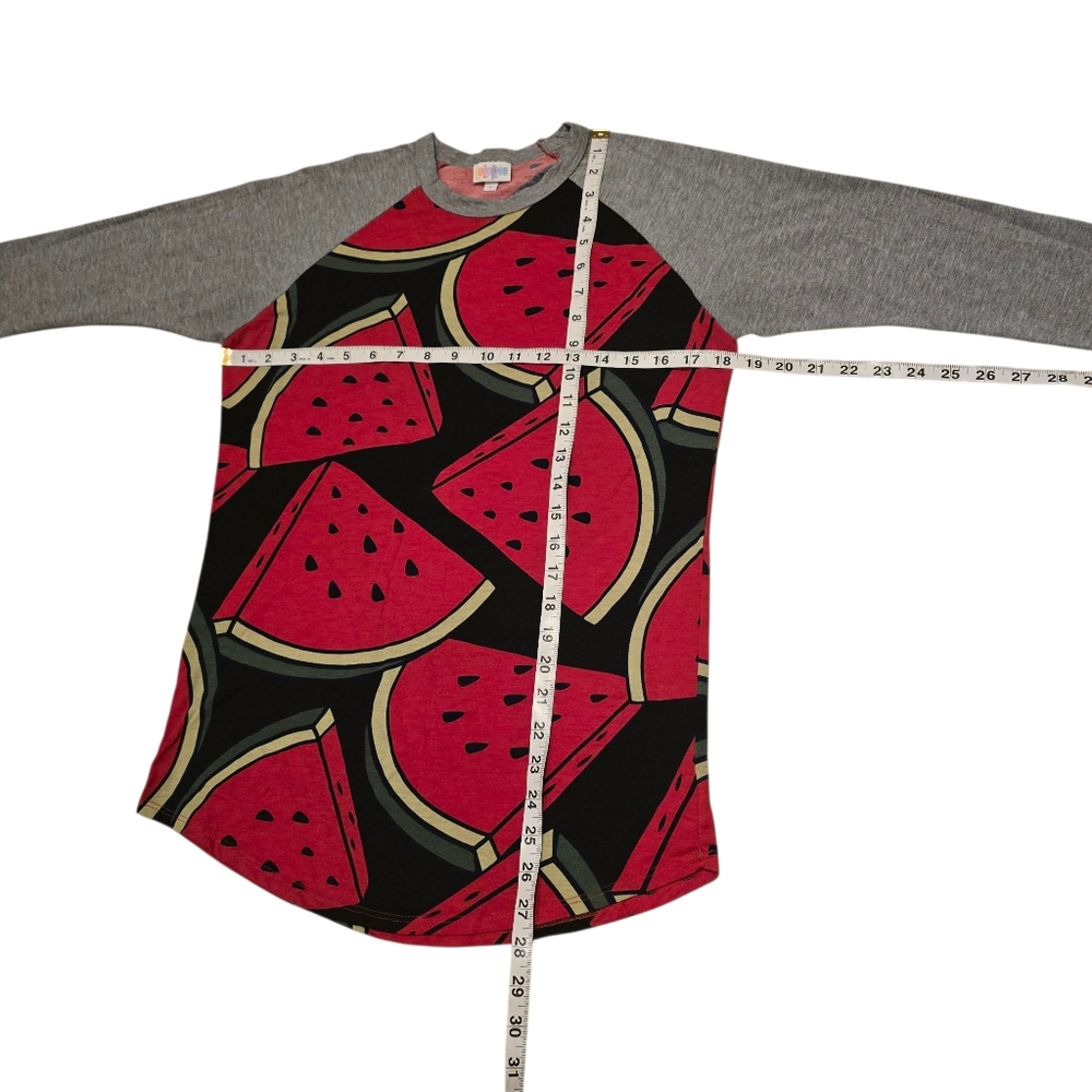Lularoe Watermelon Shirt S Red Gray Cropped Sleeves - Picture 3 of 5